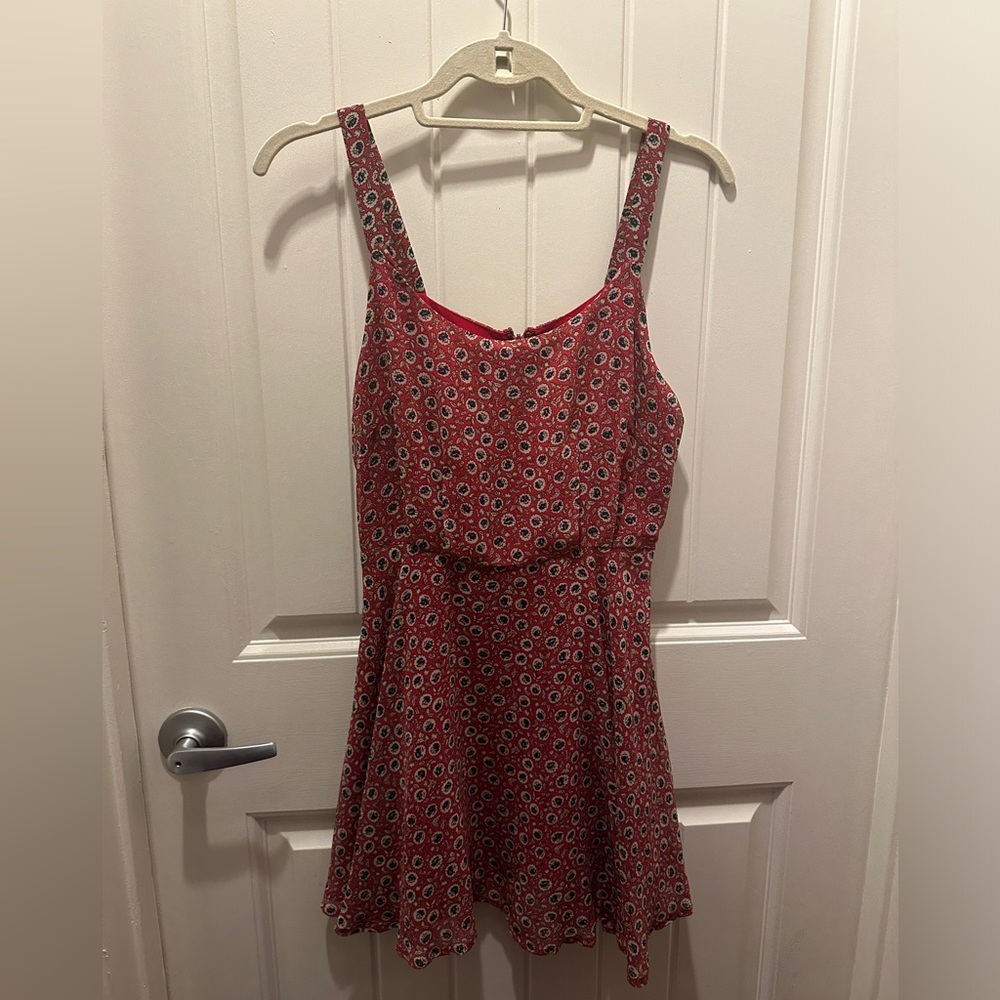Red floral flouncy mini dress